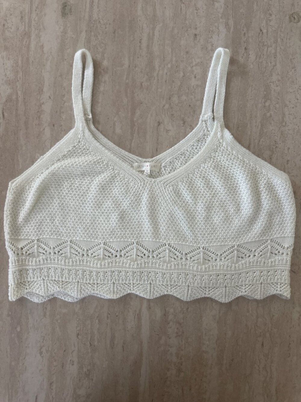 Crochet Crop Lace Tank Top Womens White 2X Boho Festival Retro Cottage Hippie